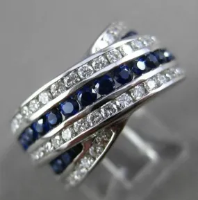 ESTATE LARGE 2.6CT DIAMOND SAPPHIRE 18K WHITE GOLD CRISS CROSS RING E/F VS 23856