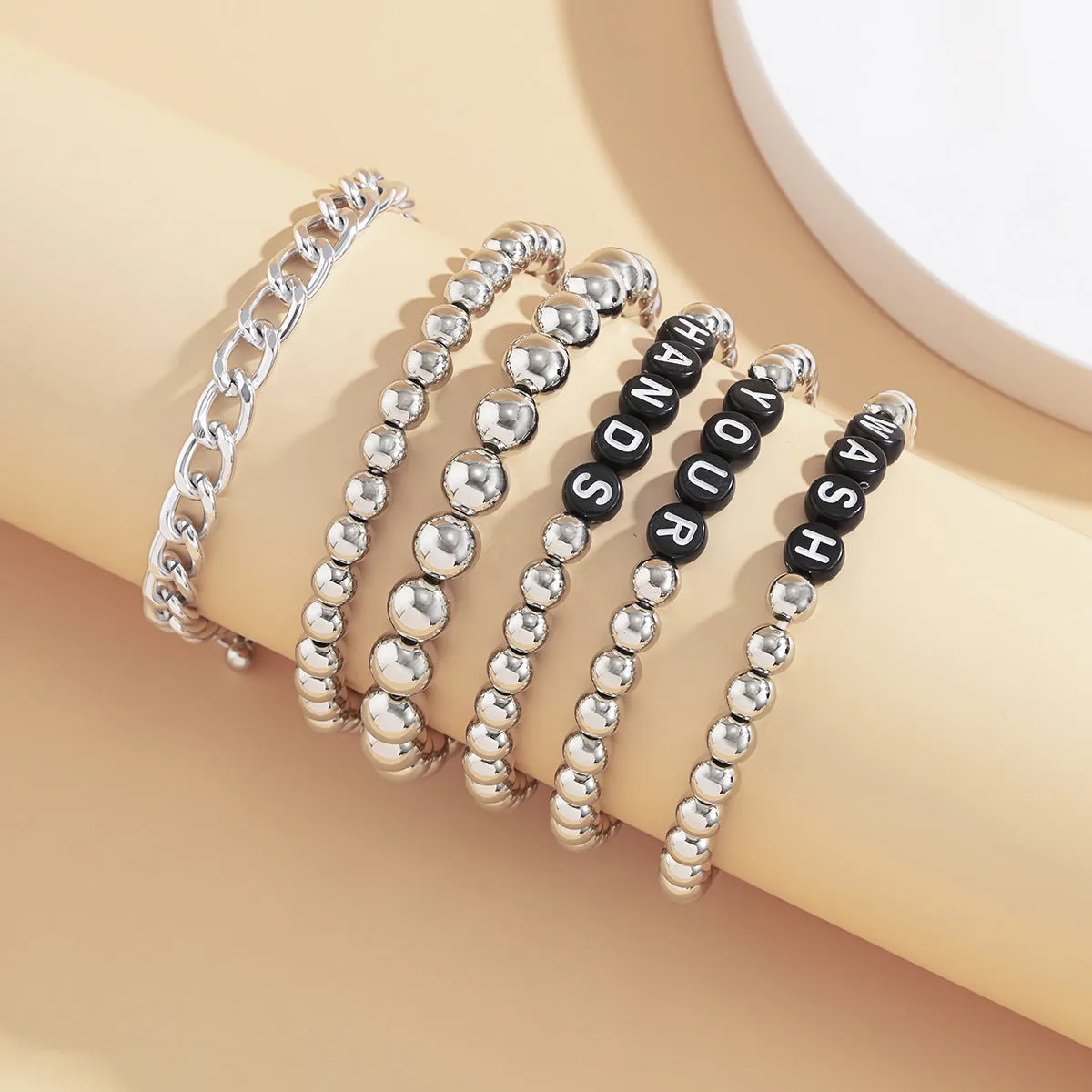 European And American Ins Trend Letter Beaded Suit Bracelet Women Simple Elastic CCB Round Beads