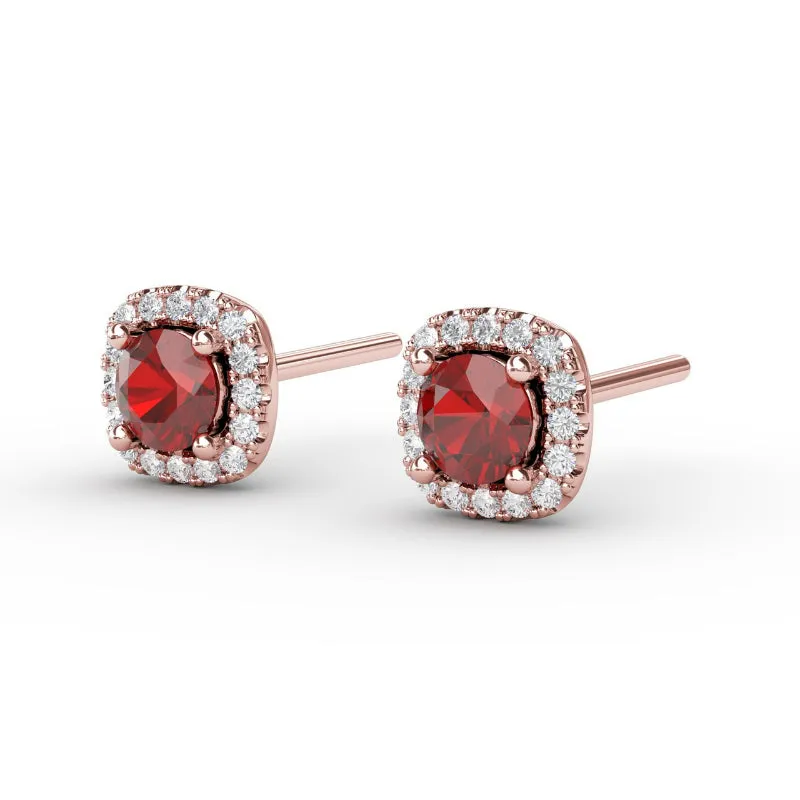 Fana Cushion Cut Ruby Stud Earrings