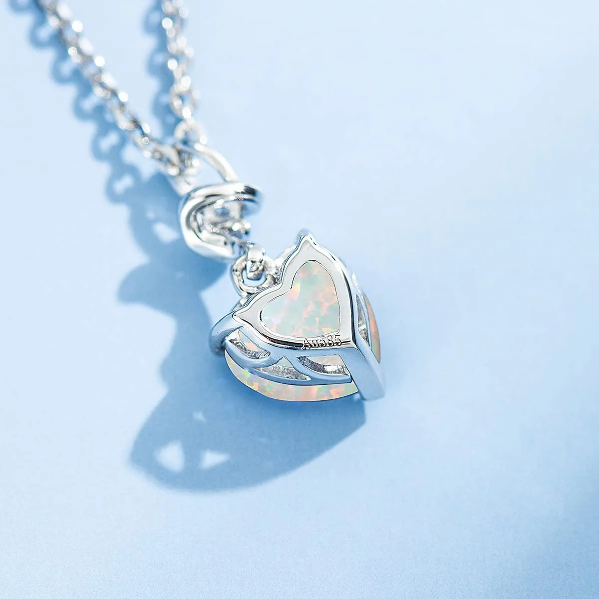 FANCIME Opal October Gemstone Heart Sterling Silver Necklace