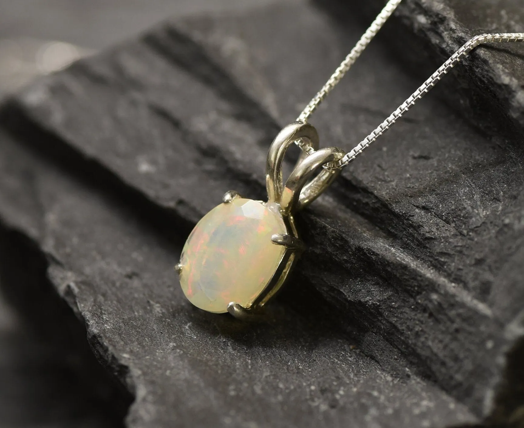 Fire Opal Pendant - Real Opal Necklace - October Birthstone Necklace