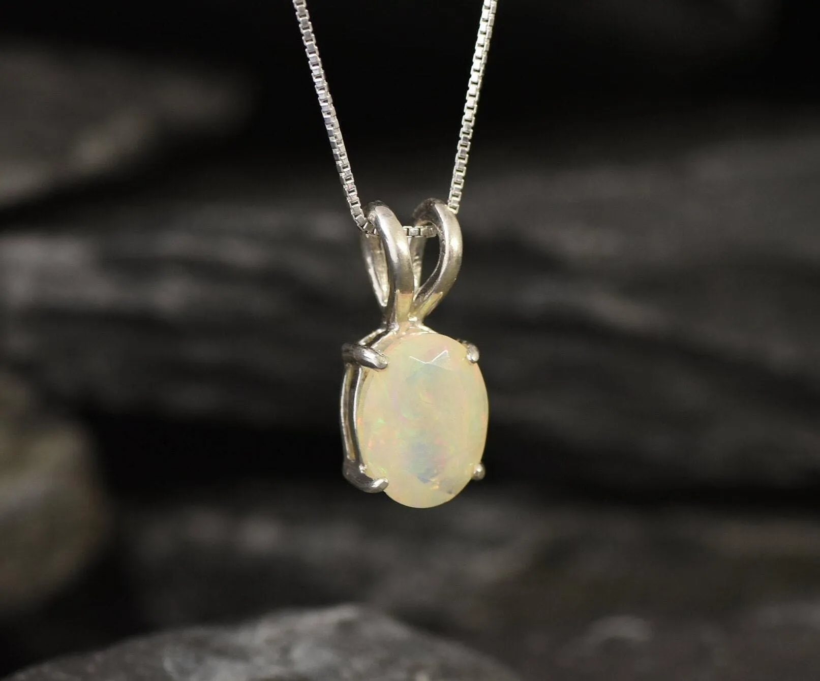 Fire Opal Pendant - Real Opal Necklace - October Birthstone Necklace