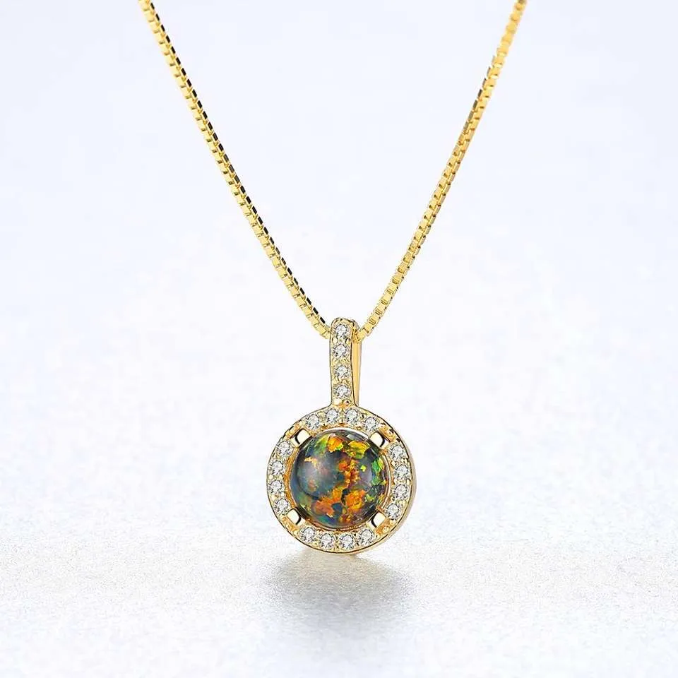 Fire Opal Simulant Gold Necklace