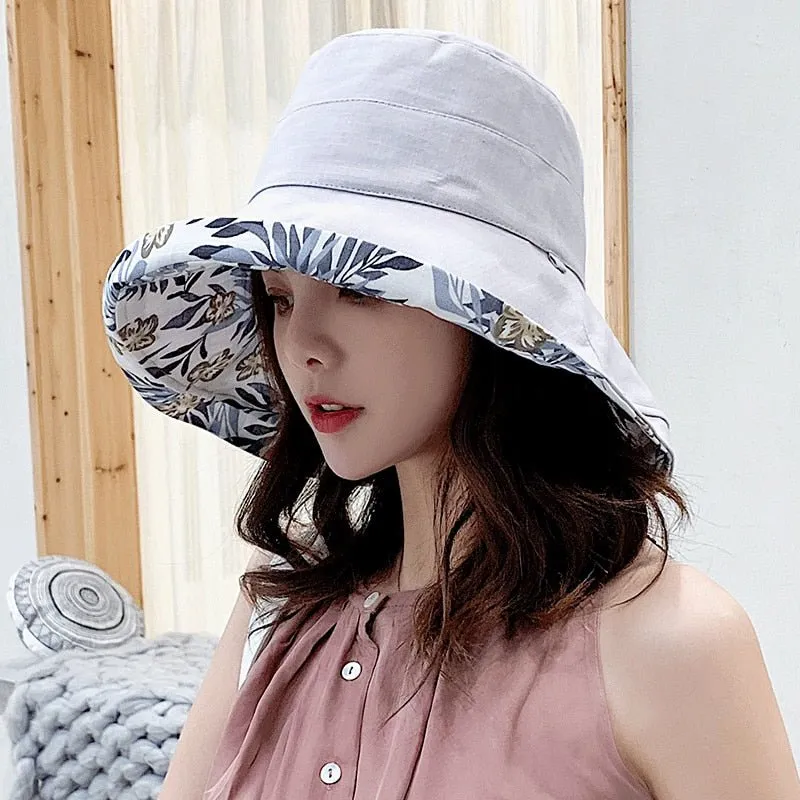 Floral Bucket Hat With Flower Brim Design