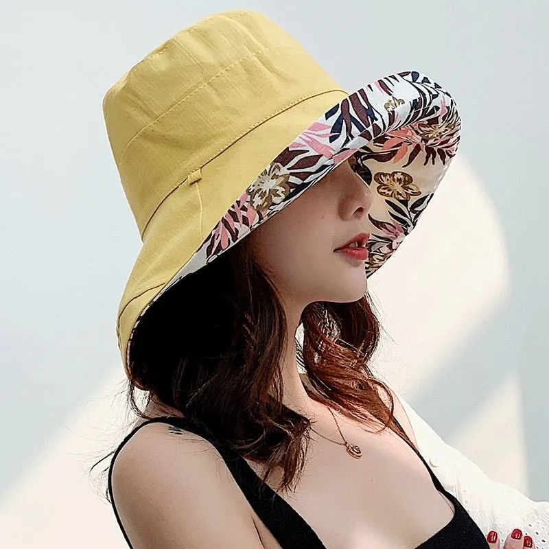 Floral Bucket Hat With Flower Brim Design