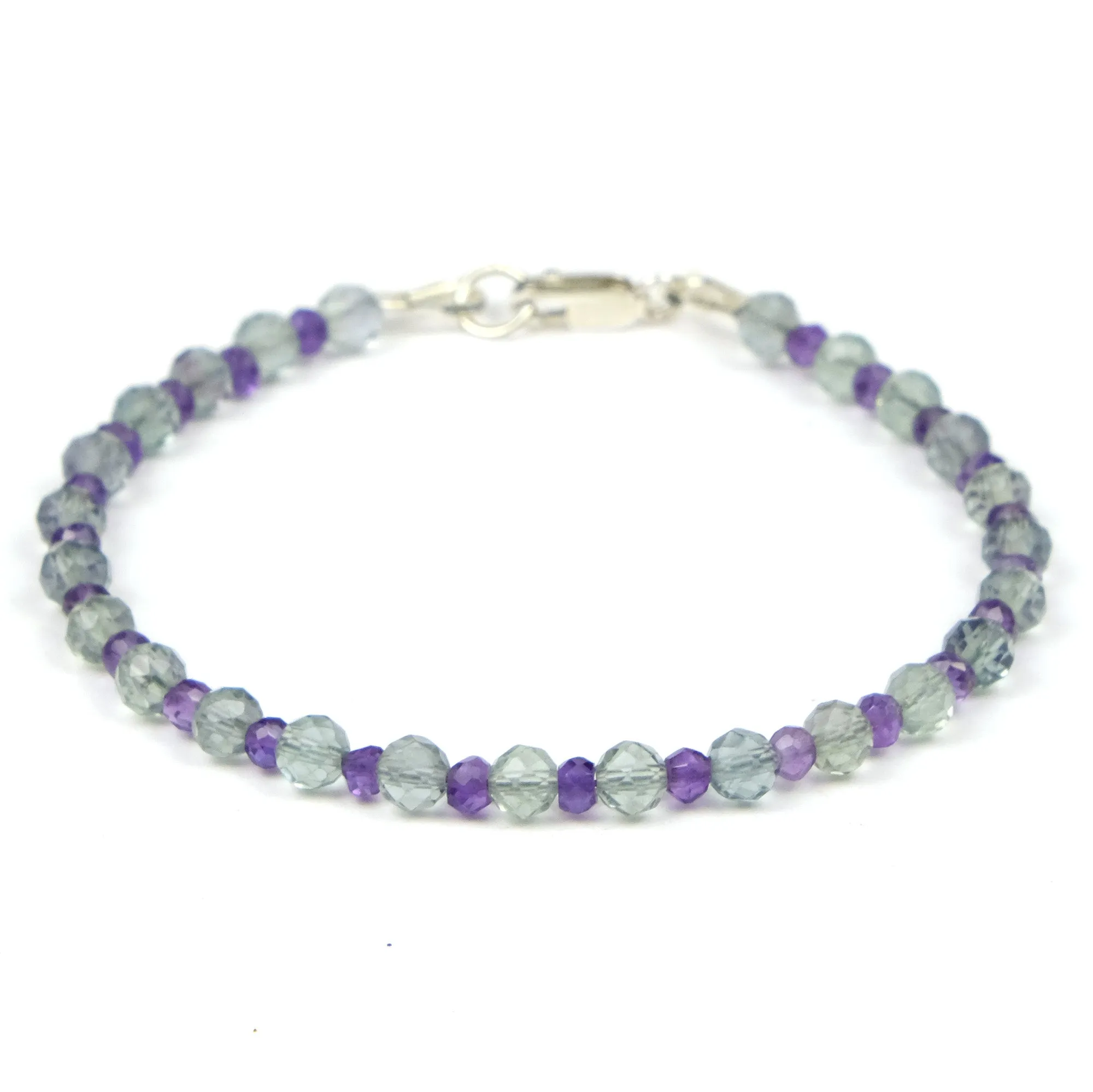 Fluorite   Amethyst Bracelet with Sterling Silver Lobster Claw Clasp