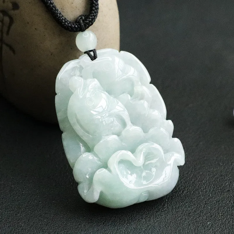 Fortunate Fish Lotus Leaf Myanmar Jade Pendant