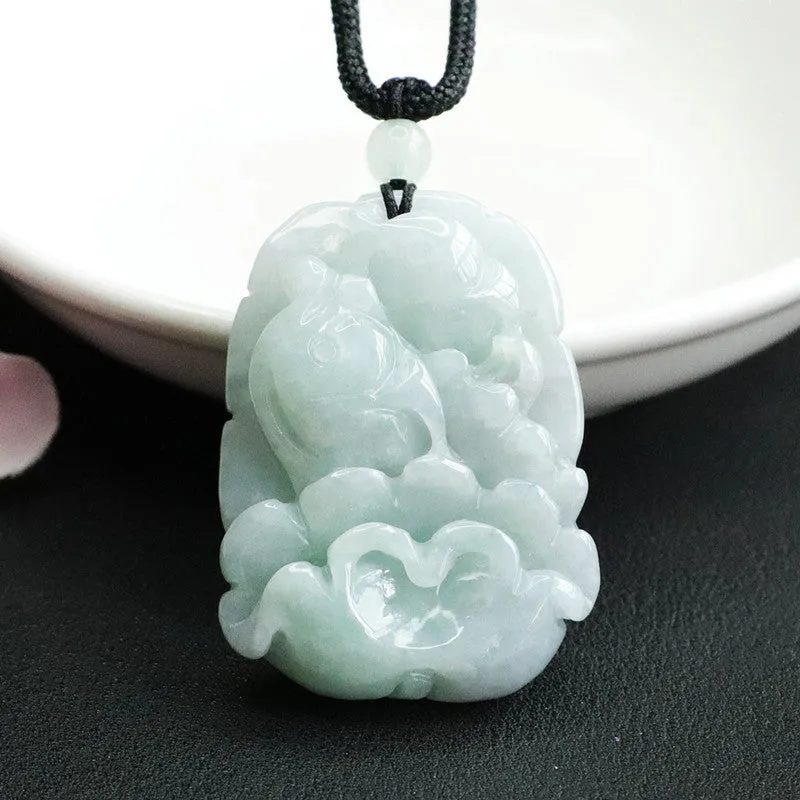 Fortunate Fish Lotus Leaf Myanmar Jade Pendant