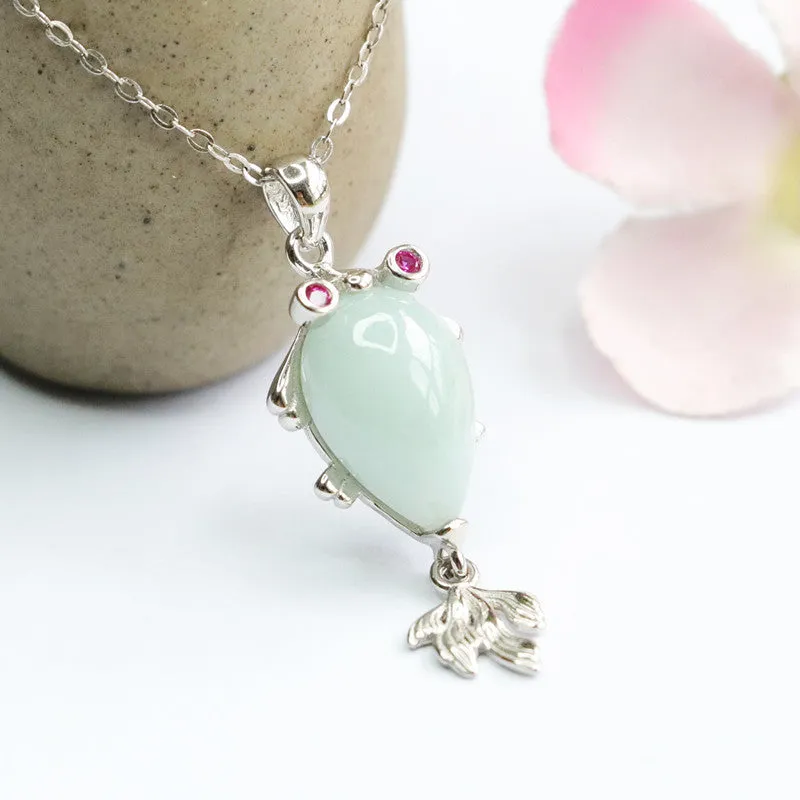 Fortune's Favor Goldfish Necklace with Natural Jade Gemstone