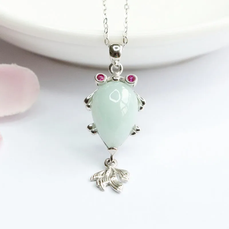 Fortune's Favor Goldfish Necklace with Natural Jade Gemstone