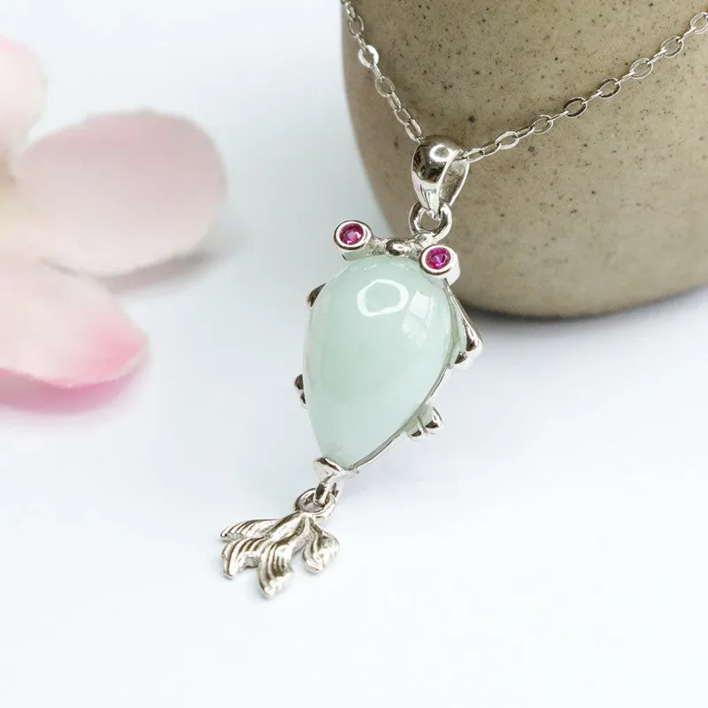 Fortune's Favor Goldfish Necklace with Natural Jade Gemstone