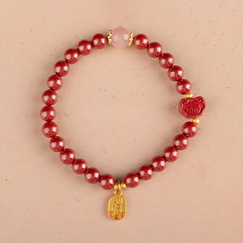 Fortune's Favor Sterling Silver Bracelet with High-Content Cinnabar and Rock Crystal