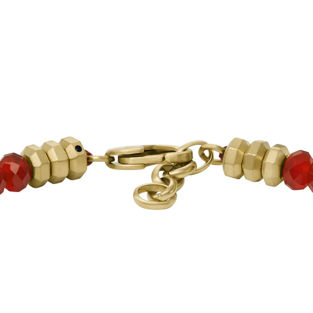 Fossil Gold Plated Stainless Steel Jewelry Red Agate Beaded Bracelet