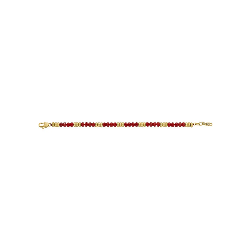 Fossil Gold Plated Stainless Steel Jewelry Red Agate Beaded Bracelet