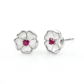 French Enamel and Ruby Flower Earrings