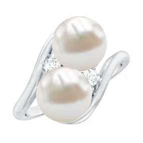 Freshwater Pearl Toi Et Moi Bypass Ring with Diamond