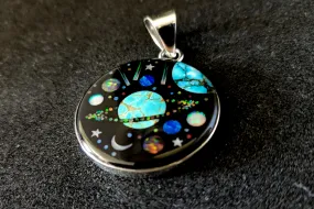 Galaxy Inlay Sterling Silver Pendant with Lab Opal, Turquoise, and Mother of Pearl Shell