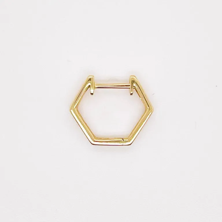 Geometric Huggie Earrings in 14K Yellow Gold Adorable w Hinged Center