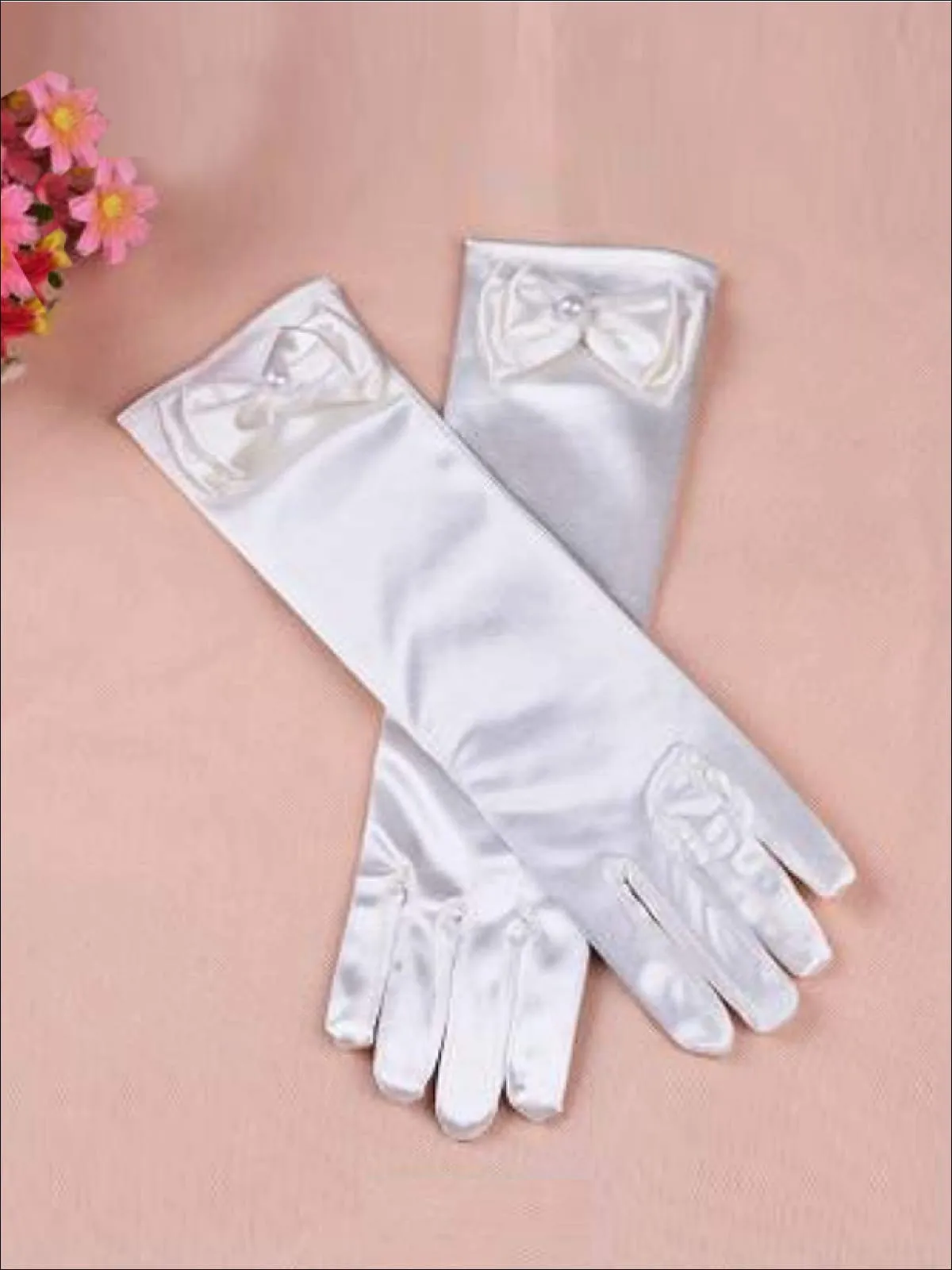 Girls White Satin Dress Up Gloves