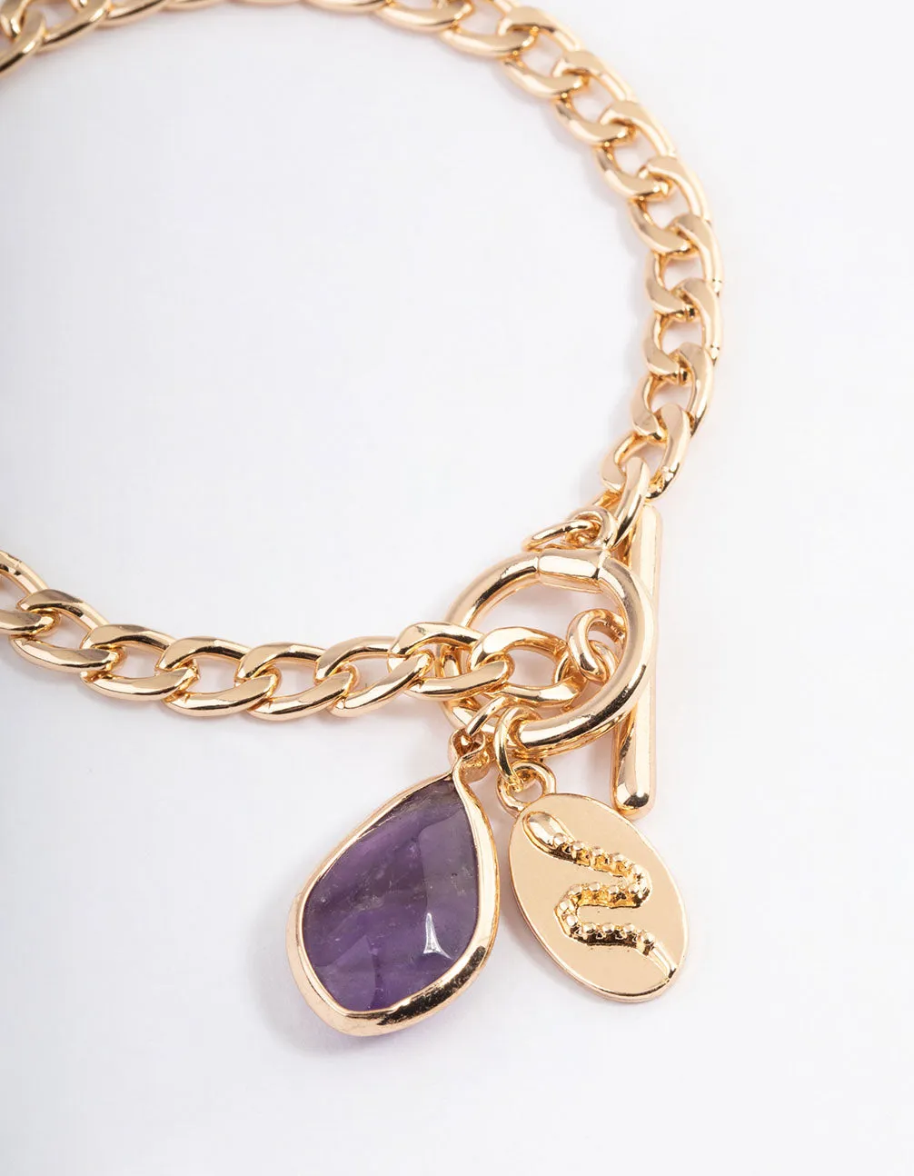 Gold Amethyst Charm Bracelet