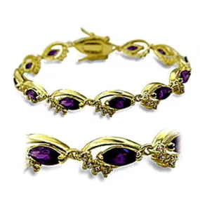 Gold Brass Bracelet with AAA Grade CZ in Amethyst for Women Style 415703