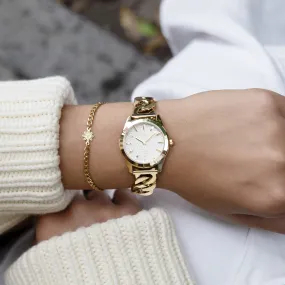 Gold coloured OOZOO watch with gold coloured petit chain bracelet - C11419