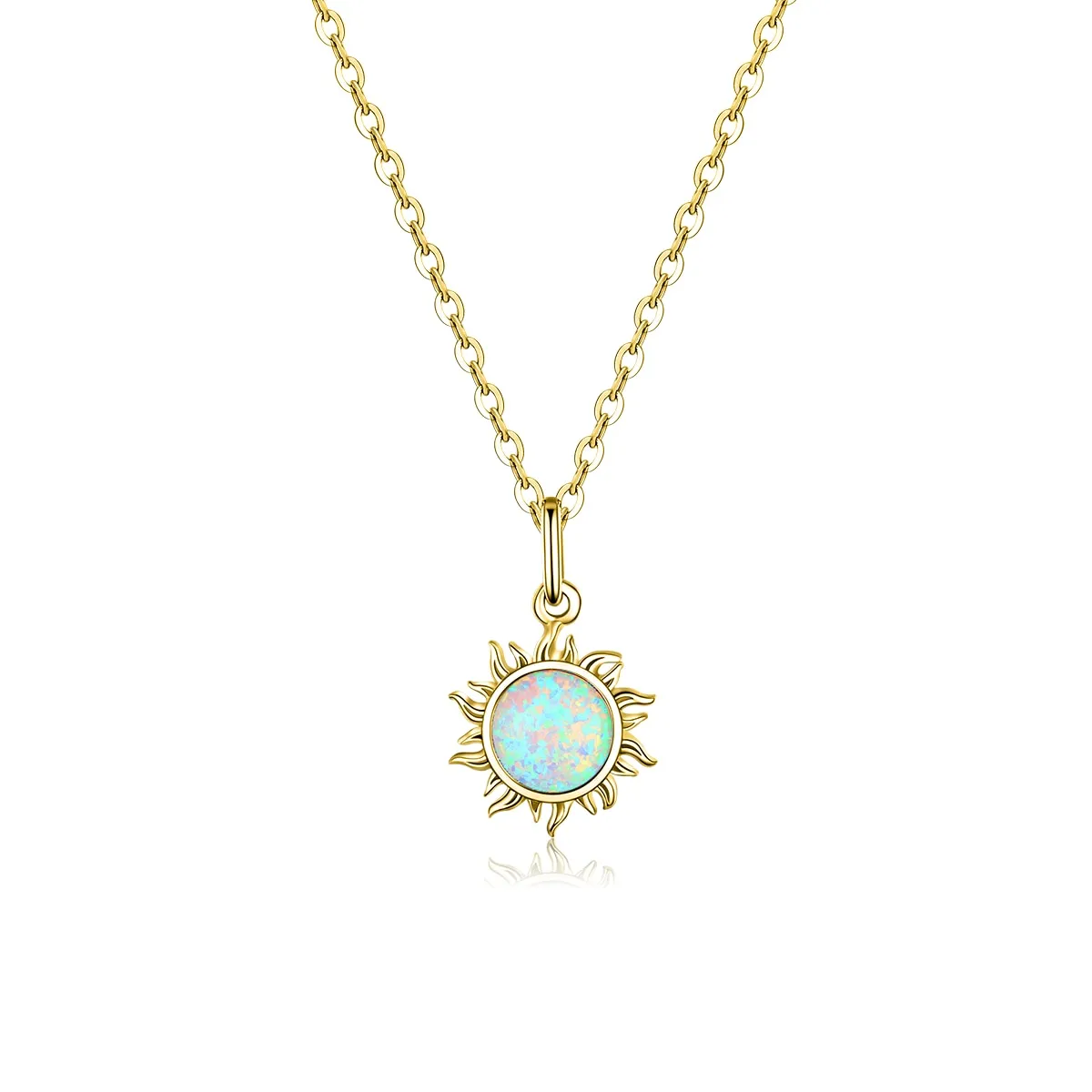 Gold Plated Opal Sun Pendant with Apollo Chain Necklaces