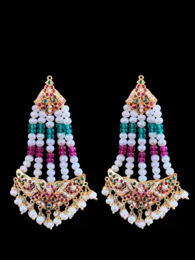 Gold plated silver ruby emerald jhoomar earrings