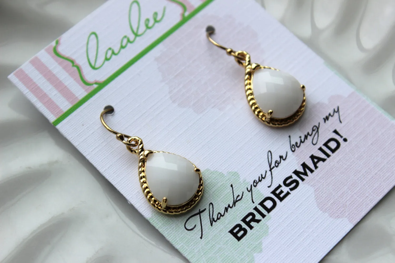 Gold White Opal Earrings White Wedding Jewelry Bridesmaid Earrings Gift Gold White Opal Cream Bridal Jewelry Gold Personalized Gift Under 25