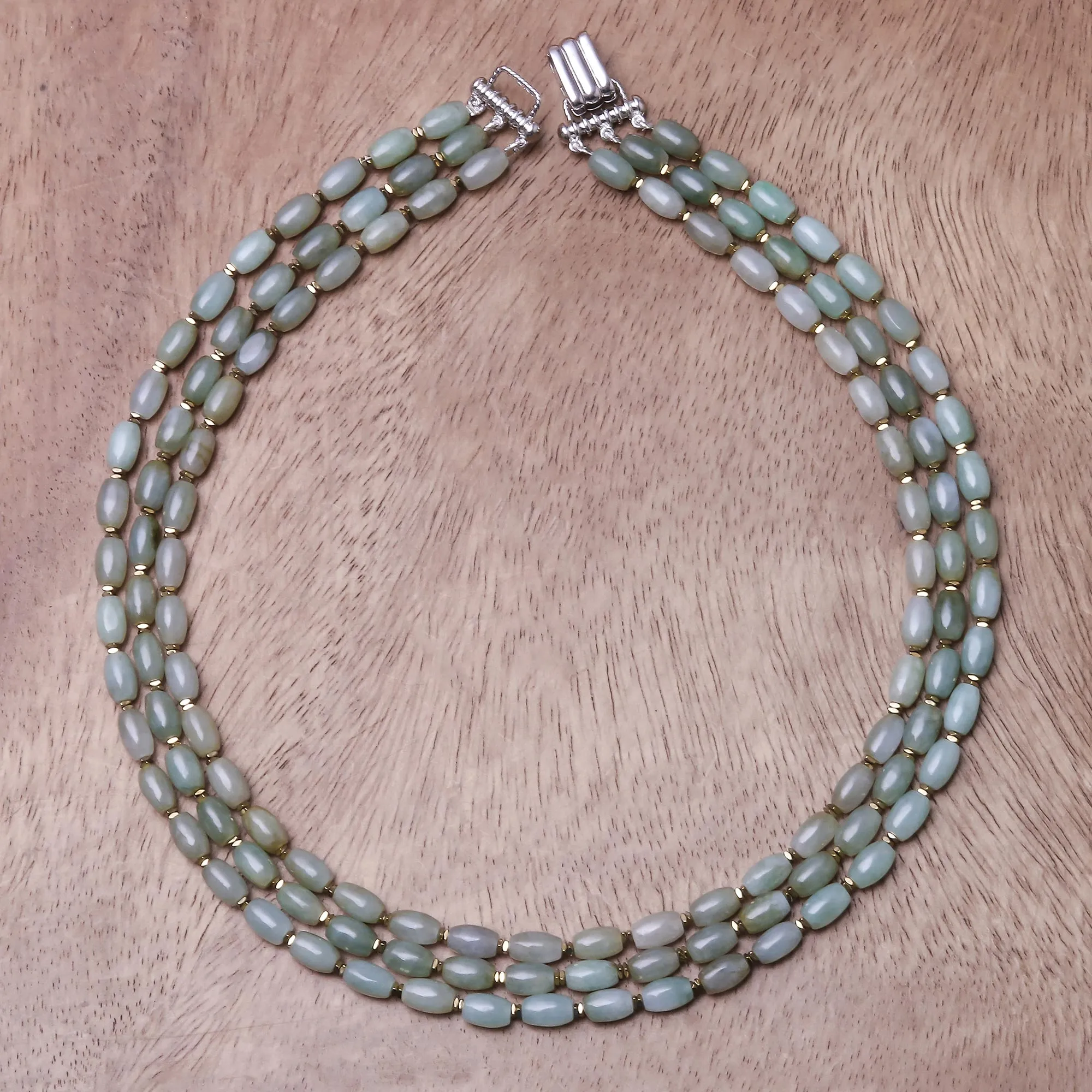 Graceful Palace Jade and Hematite Beaded Strand Necklace from Thailand