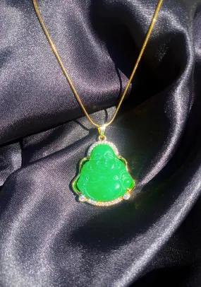 Green Jade Buddha Necklace in Gold