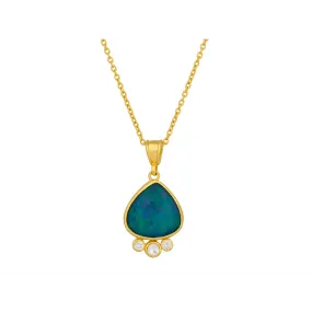 Gurhan One-of-a-Kind 22K Yellow Gold Solid Chain with 24K Ethiopian Opal and Diamond Pendant with 18K Detachable Bail and Lobster Clasp