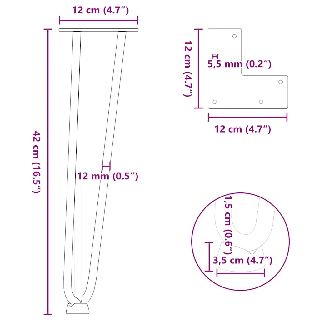 Hairpin Table Legs 4 pcs Anthracite 42 cm Solid Steel