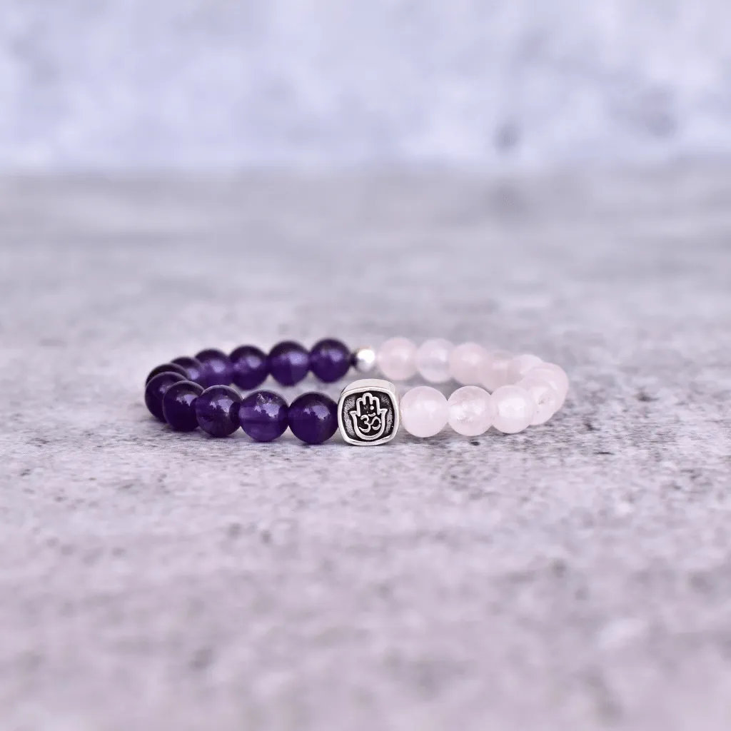 Hamsa Om - Rose Quartz & Amethyst Bracelets