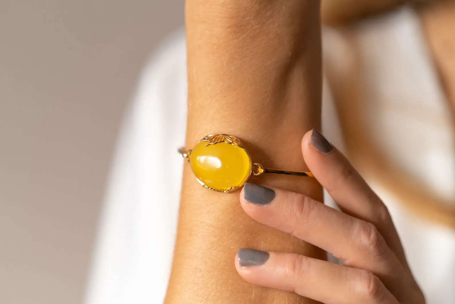 Handmade Yellow Amber and Gold Bangle