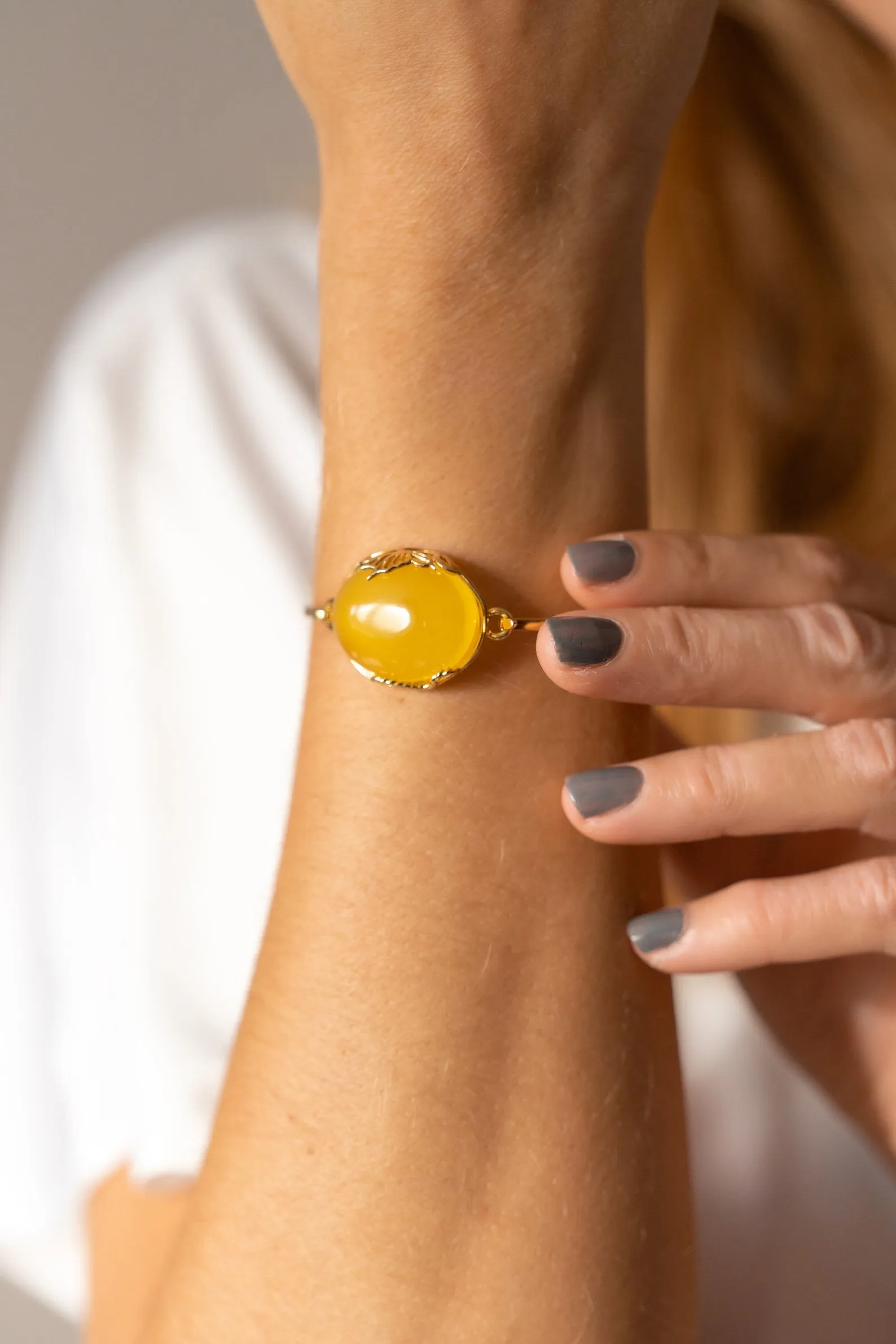 Handmade Yellow Amber and Gold Bangle