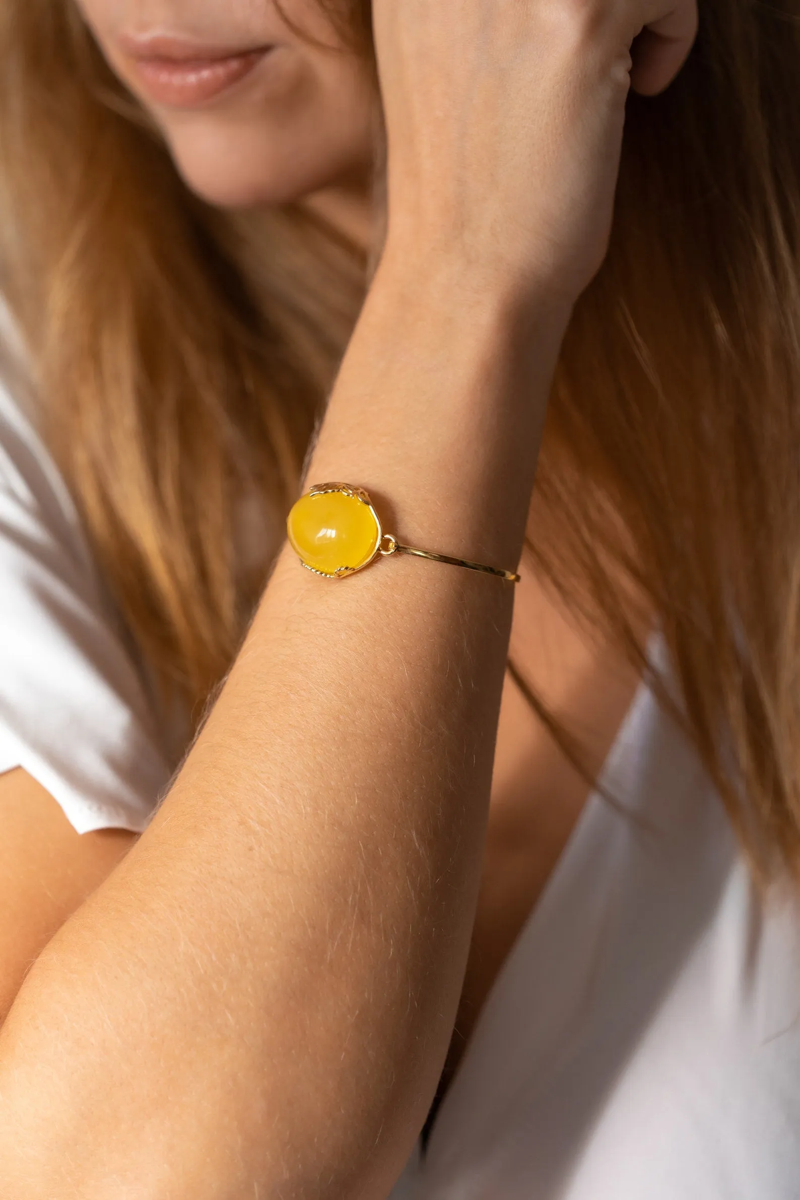 Handmade Yellow Amber and Gold Bangle