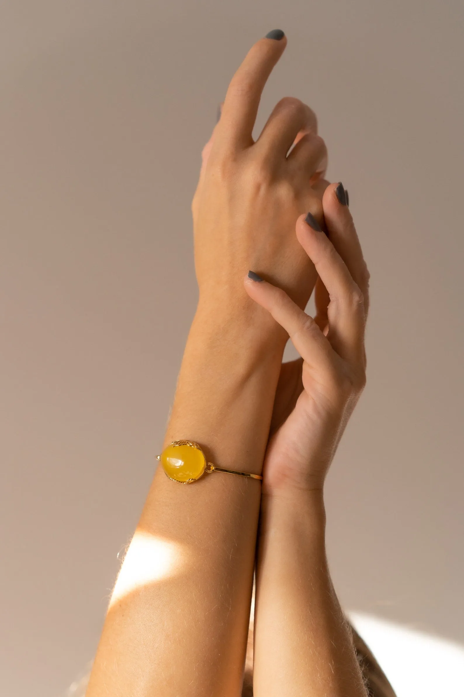 Handmade Yellow Amber and Gold Bangle