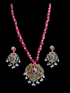 Hania hyderabadi pendant set in ruby emerald  ( READY TO SHIP )