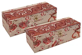 Heart Home Multipurpose Wooden Floral Design 1 Rod Bangle Box/Organizer/Case With Swing Arm Lock- Pack of 2 (Gold)-47HH0647