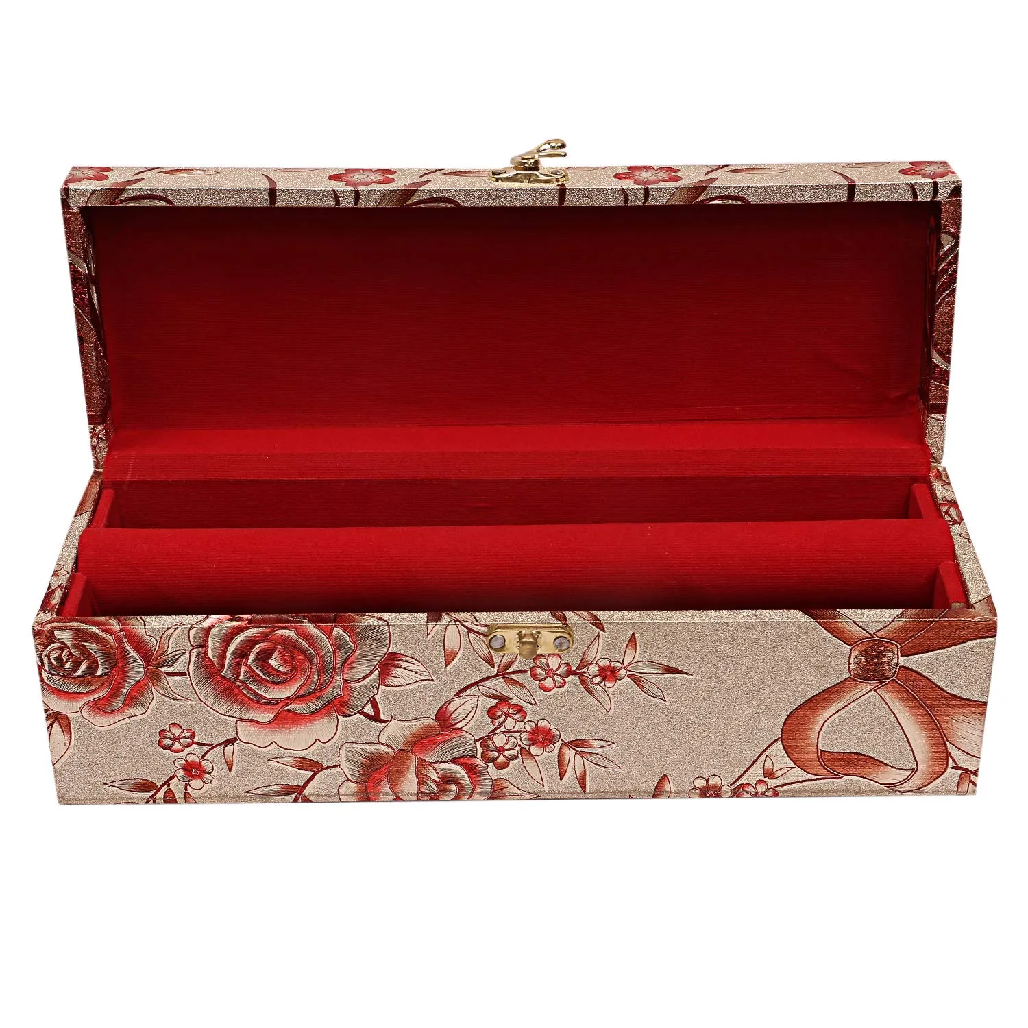 Heart Home Multipurpose Wooden Floral Design 1 Rod Bangle Box/Organizer/Case With Swing Arm Lock- Pack of 2 (Gold)-47HH0647