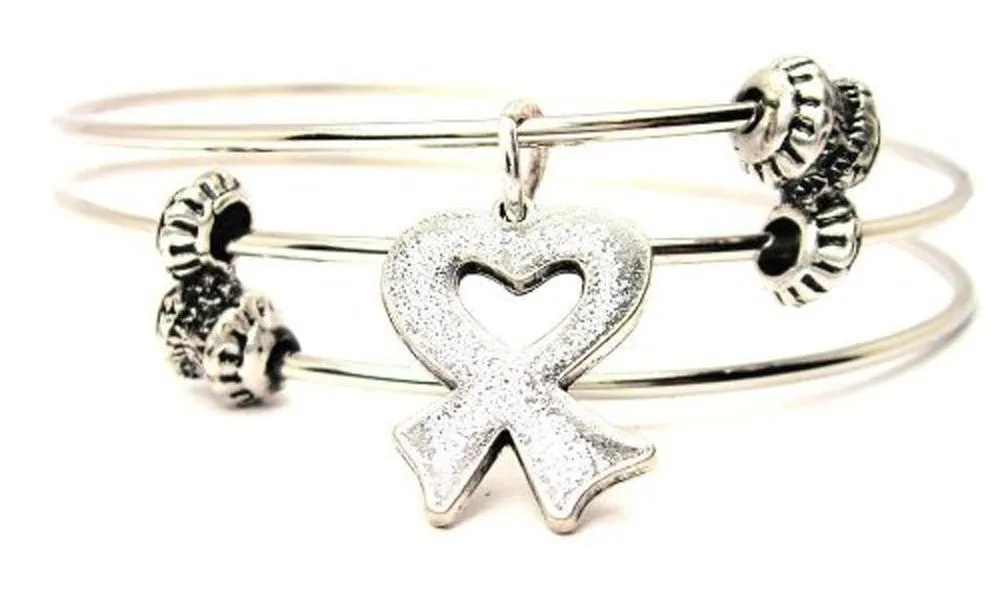 Heart Shaped Awareness Ribbon Hand Painted Triple Style Expandable Bangle Bracelet