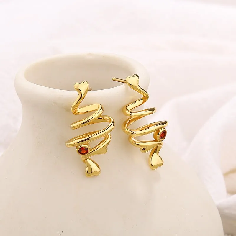 Heartbeat  Stud Earrings with Ruby Red-Gold Plating  Best Gift for Her