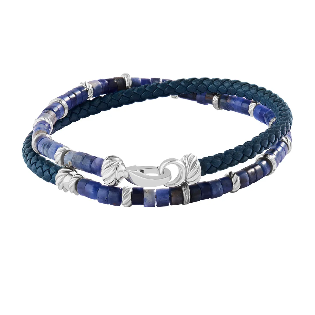 Heishi Beads & Leather Wrap Bracelet in Silver