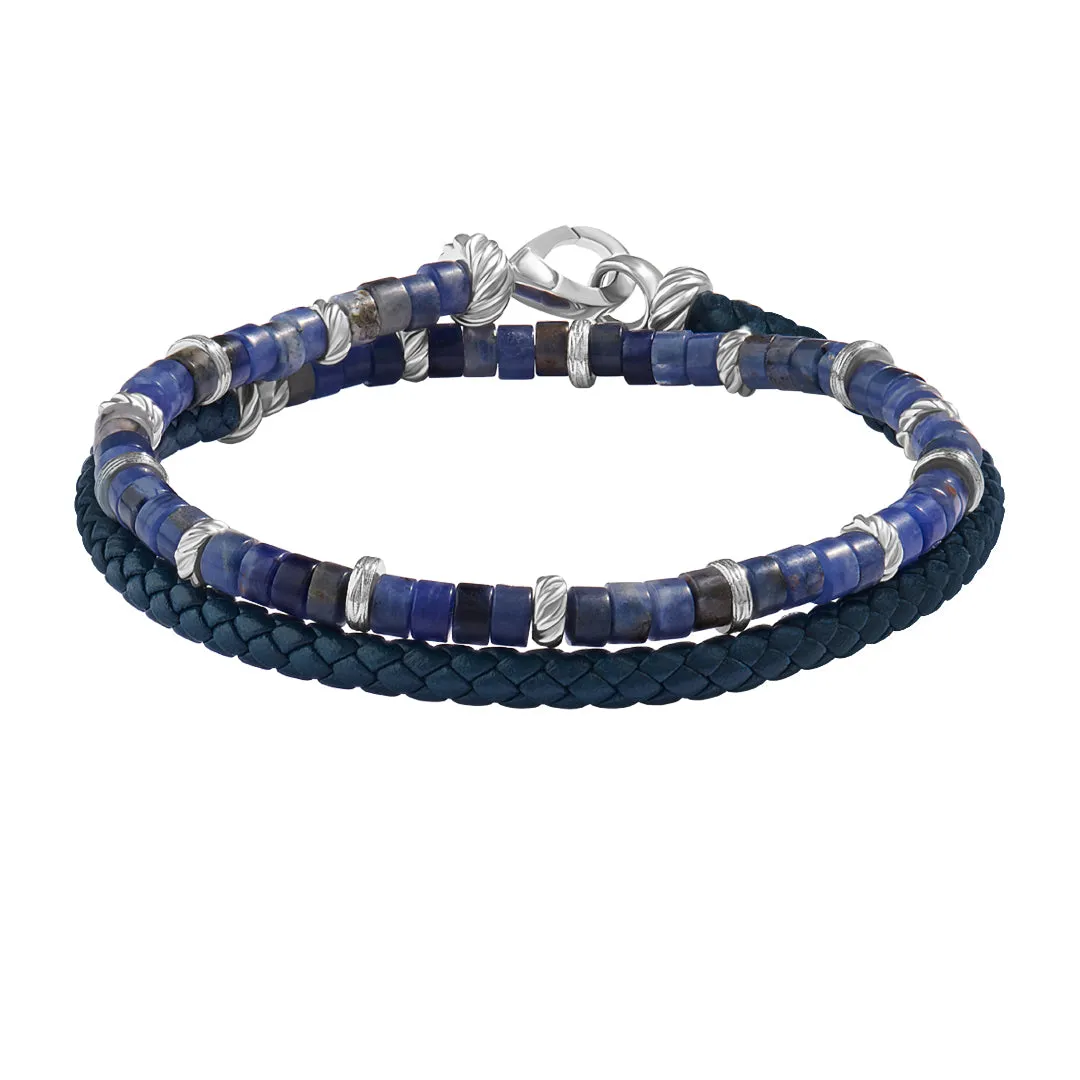 Heishi Beads & Leather Wrap Bracelet in Silver