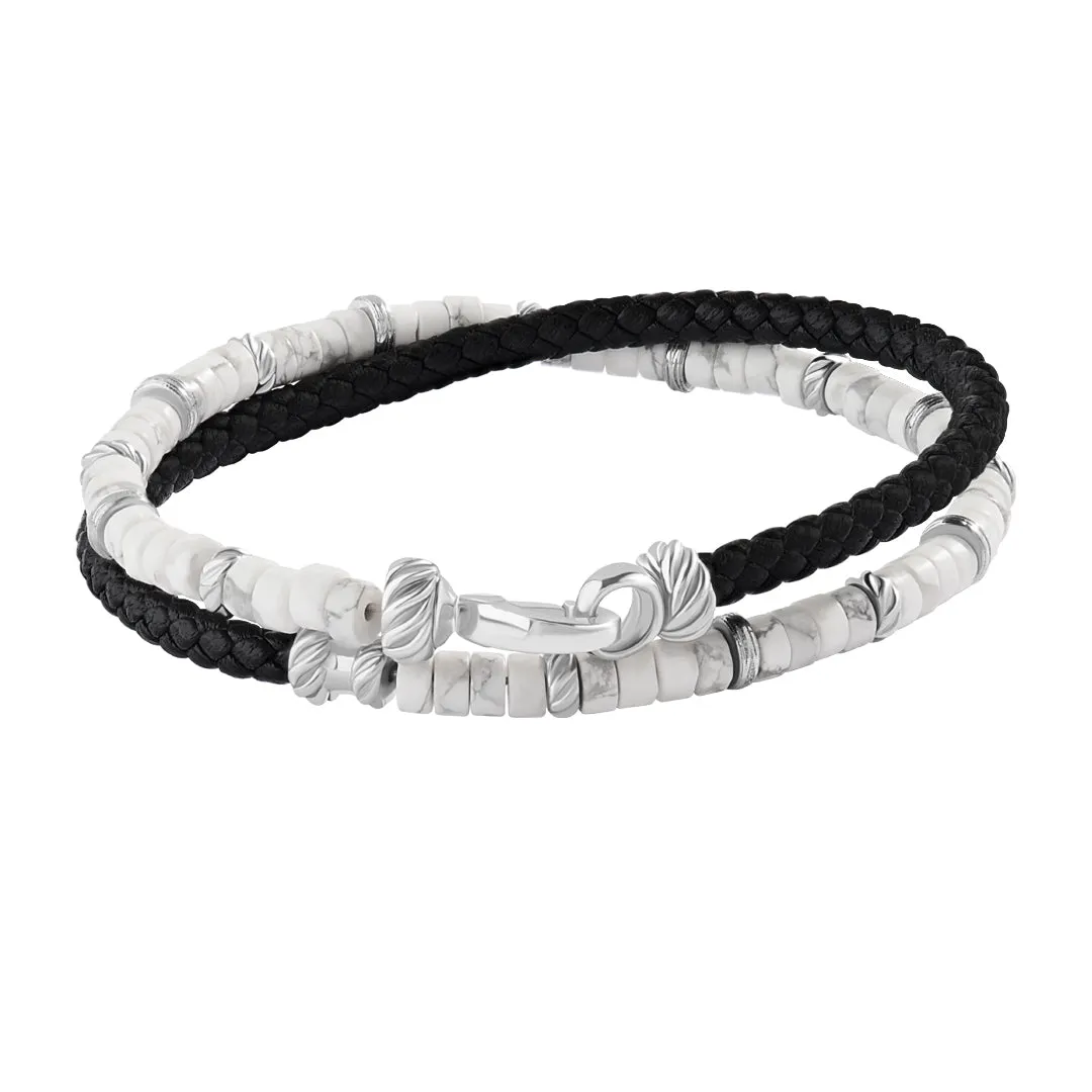 Heishi Beads & Leather Wrap Bracelet in Silver