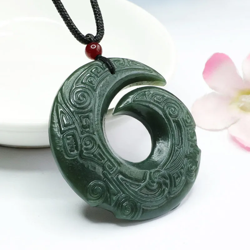 Hetian Jade Antique Pingan Buckle Necklace crafted in Blackish Green for a luxurious touch