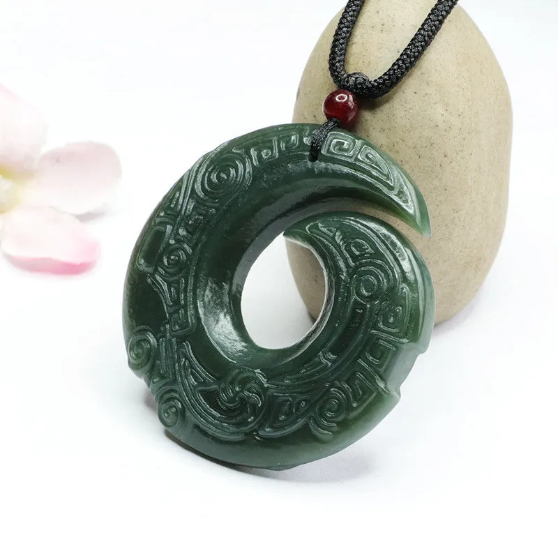 Hetian Jade Antique Pingan Buckle Necklace crafted in Blackish Green for a luxurious touch