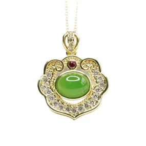 Hetian Jade Ruyi Necklace with Zircon Accents