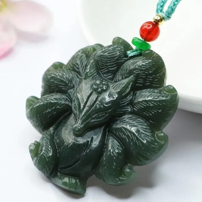 Hetian Natural Jadeite Jade Fox Pendant Necklace